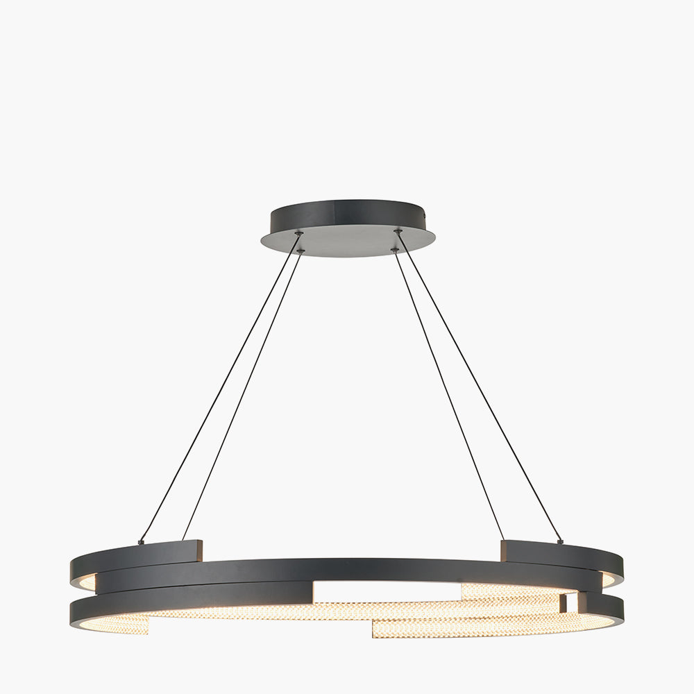 Sienna Black Metal LED Ring Pendant – Contemporary Crystal Effect Ceiling Light