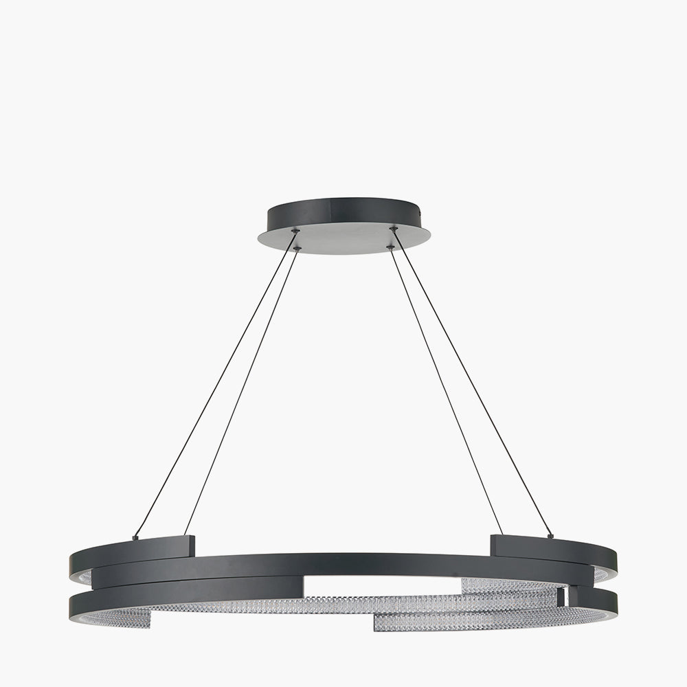 Sienna Black Metal LED Ring Pendant – Contemporary Crystal Effect Ceiling Light