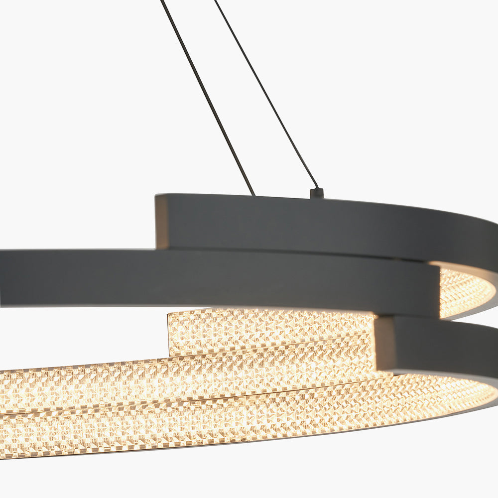 Sienna Black Metal LED Ring Pendant – Contemporary Crystal Effect Ceiling Light
