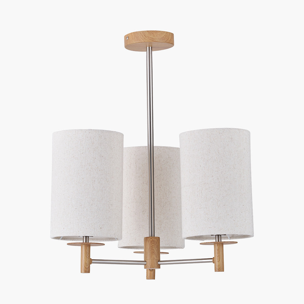 Bonham Natural Wood Veneer and Silver Metal 3 Light Pendant