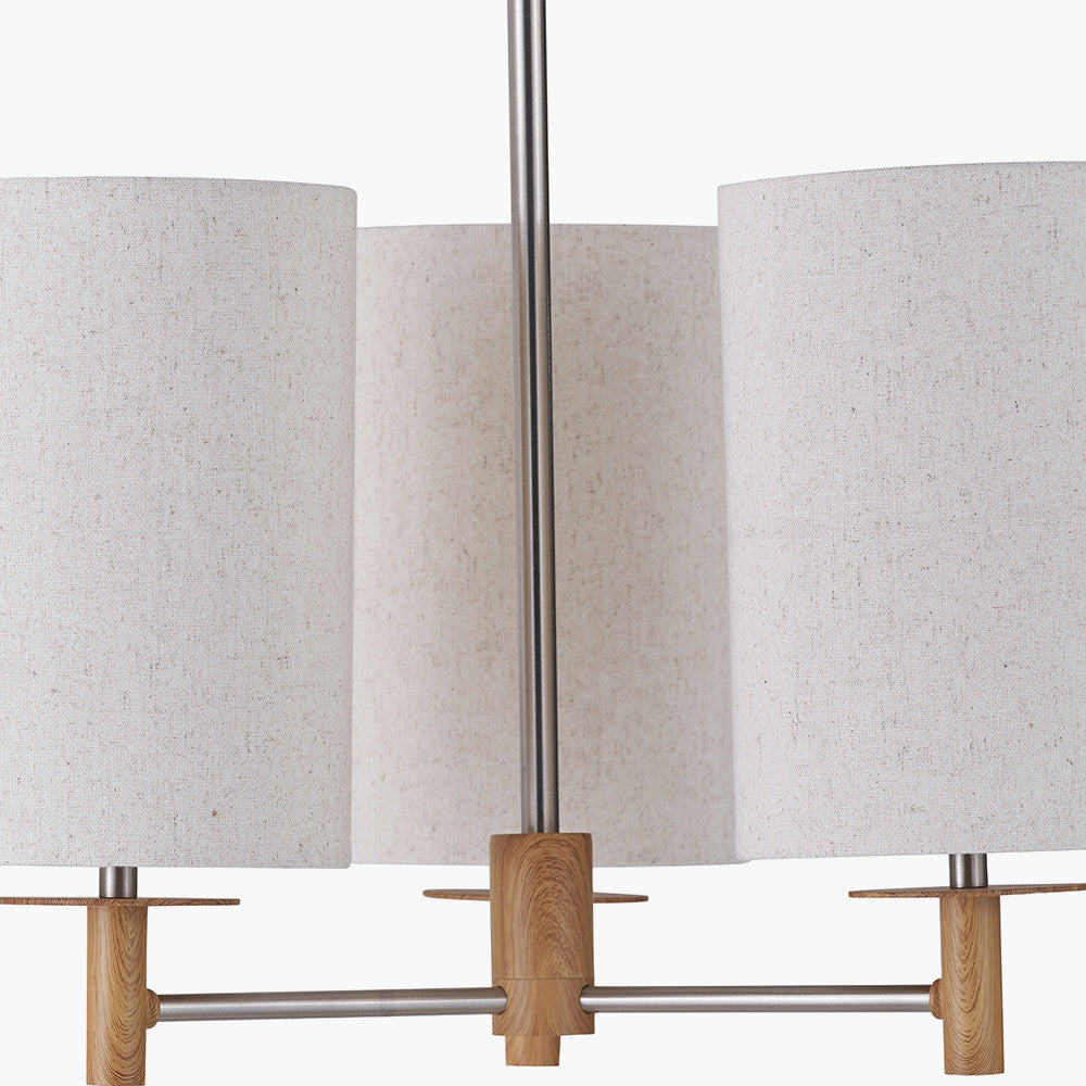 Bonham Natural Wood Veneer and Silver Metal 3 Light Pendant