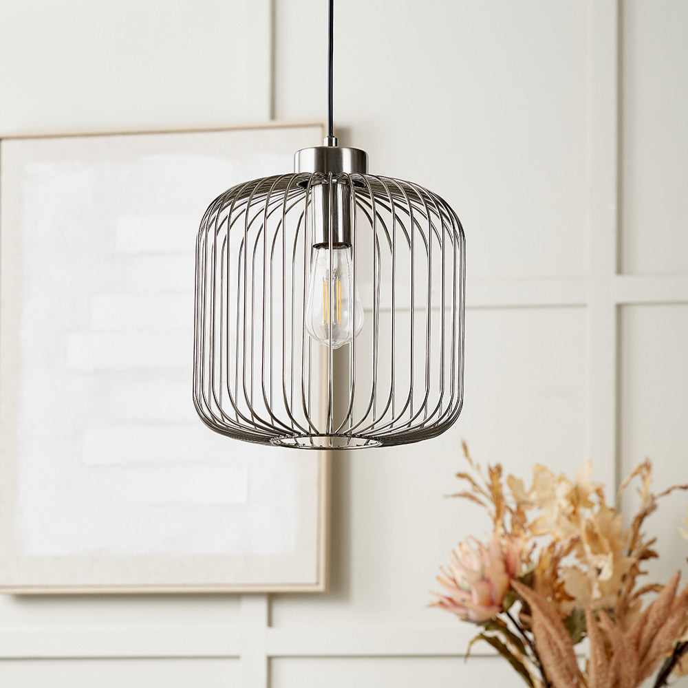 Dania Silver Metal Wire Pendant Light – Modern Industrial Ceiling Light