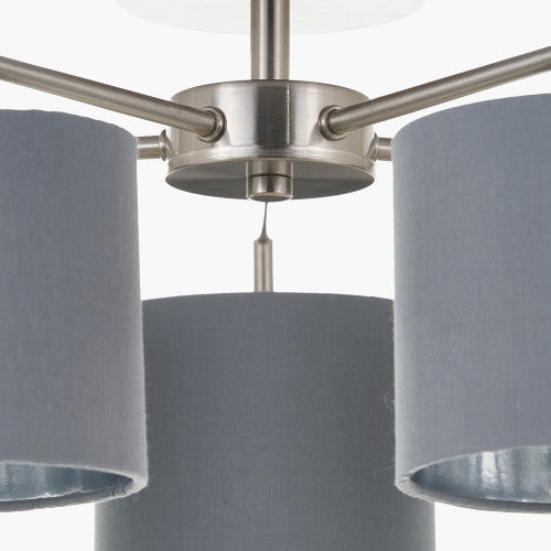 Elin Brushed Silver and Steel Grey 5 Light Pendant – Semi Flush Ceiling Light