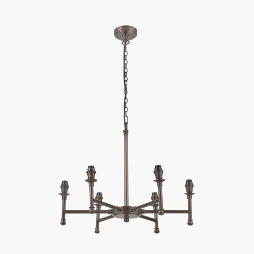 Piero Antique Bronze Metal 6 Arm Pendant Chandelier – Handcrafted in India