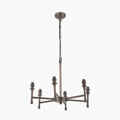 Piero Antique Bronze Metal 6 Arm Pendant Chandelier – Handcrafted in India