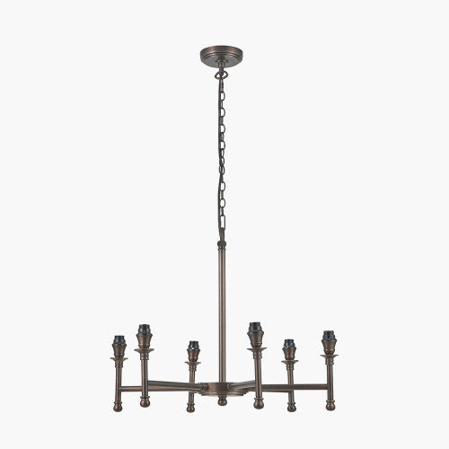 Piero Antique Bronze Metal 6 Arm Pendant Chandelier – Handcrafted in India