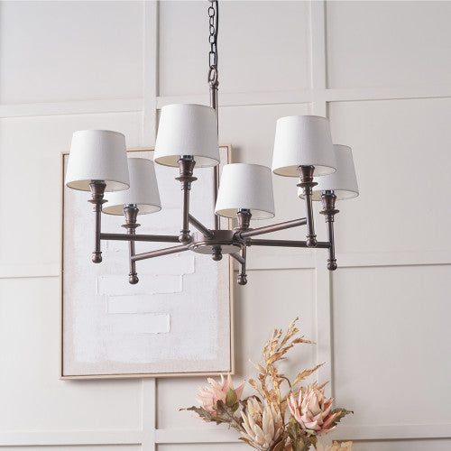 Piero Antique Bronze Metal 6 Arm Pendant Chandelier – Handcrafted in India