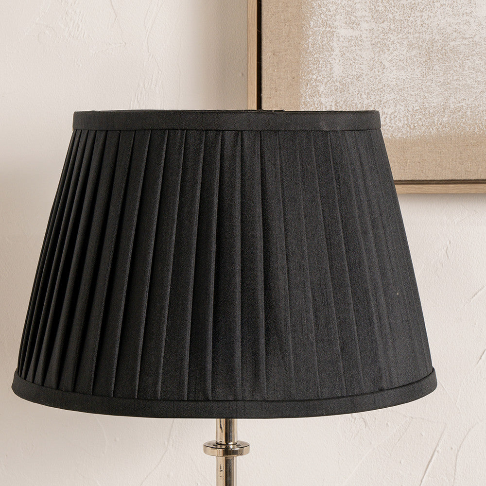 Lyndon 30cm Black Silk Mix Knife Pleat Tapered Lampshade – Classic Elegance with a Modern Edge