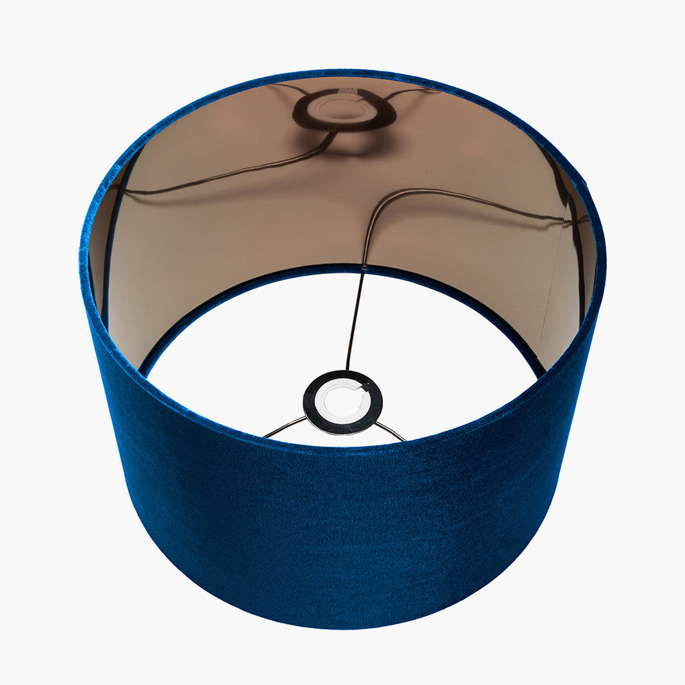Bow 45cm Sapphire Velvet Cylinder Lampshade | Large Blue Velvet Lampshade