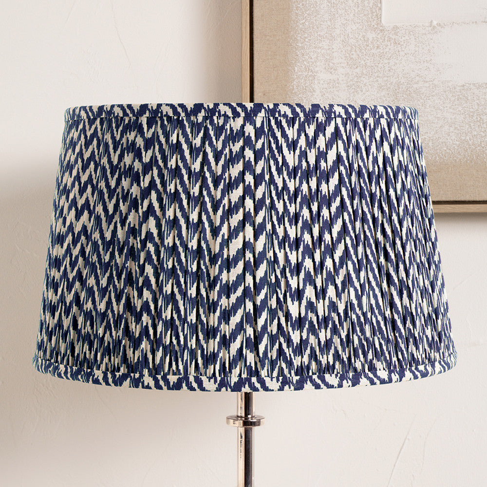 Vienna 30cm Blue Chevron Mushroom Pleat Lampshade – Classic Pleats with Contemporary Pattern