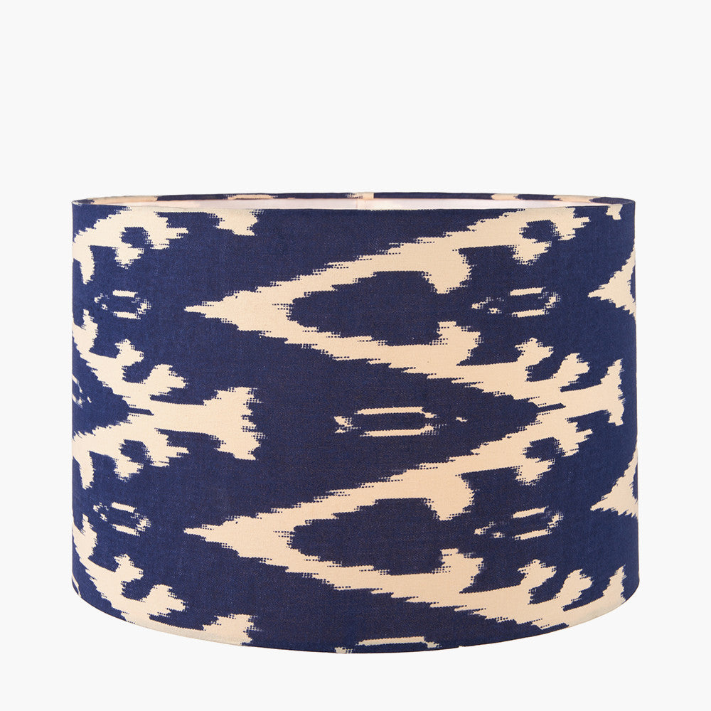 Lars 30cm Ocean Blue Ikat Patterned Cylinder Lampshade – Modern Statement Lighting