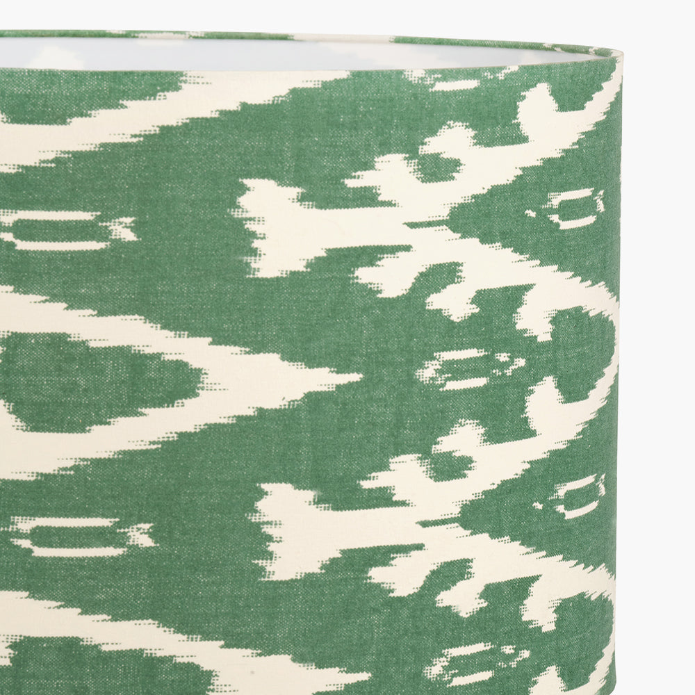 Lars 30cm Racing Green Ikat Patterned Cotton Cylinder Lampshade – Modern Handmade Light Shade for UK Homes