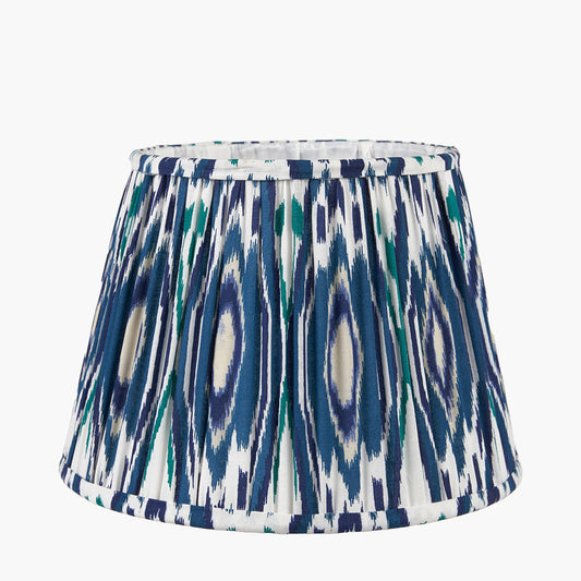 Izara 30cm Ocean Blue Ikat Patterned Mushroom Pleat Tapered Lampshade – Elegant Textured Design