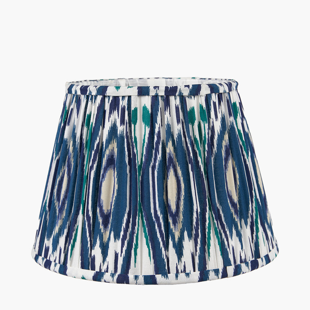 Izara 30cm Ocean Blue Ikat Patterned Mushroom Pleat Tapered Lampshade – Elegant Textured Design