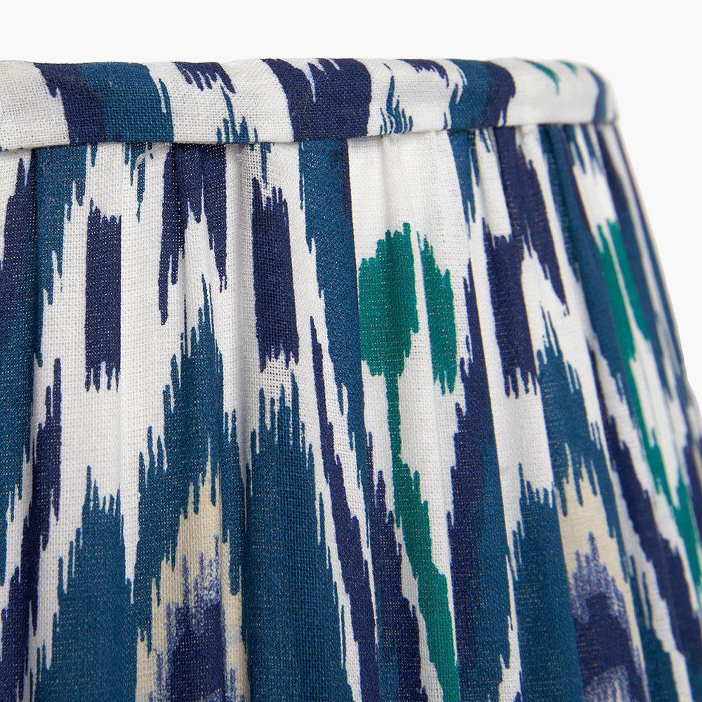 Izara 30cm Ocean Blue Ikat Patterned Mushroom Pleat Tapered Lampshade – Elegant Textured Design