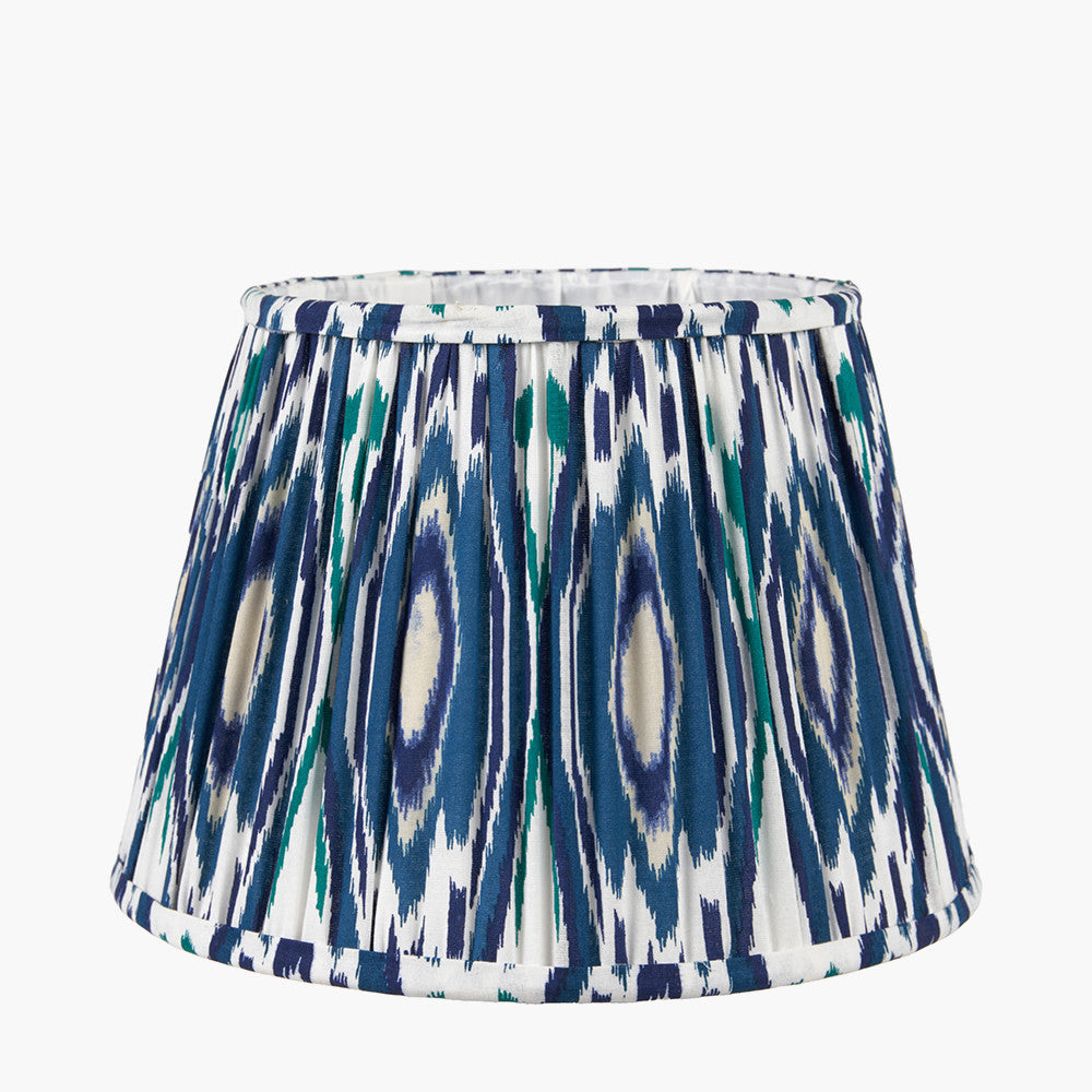 Izara 30cm Ocean Blue Ikat Patterned Mushroom Pleat Tapered Lampshade – Elegant Textured Design