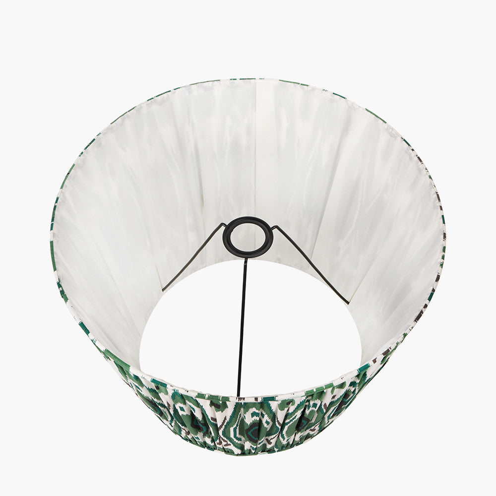 Izara 30cm Racing Green Ikat Patterned Mushroom Pleat Tapered Lampshade