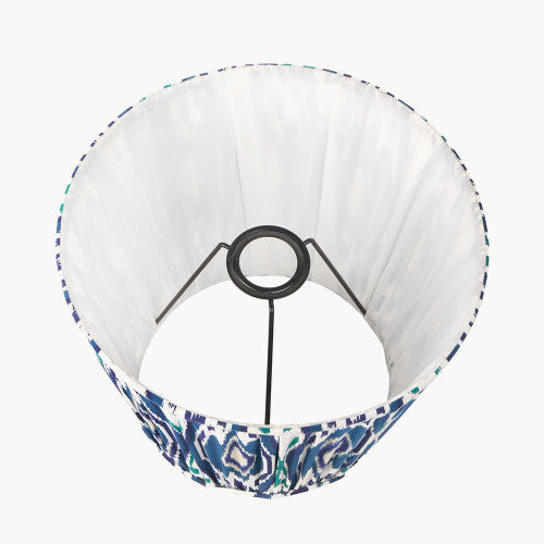 Izara 35cm Ocean Blue Ikat Mushroom Pleat Lampshade | Tapered Cotton Shade UK
