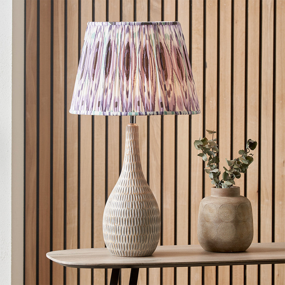 Izara 30cm Lilac Ikat Patterned Mushroom Pleat Tapered Lampshade – Elegant Textured Design