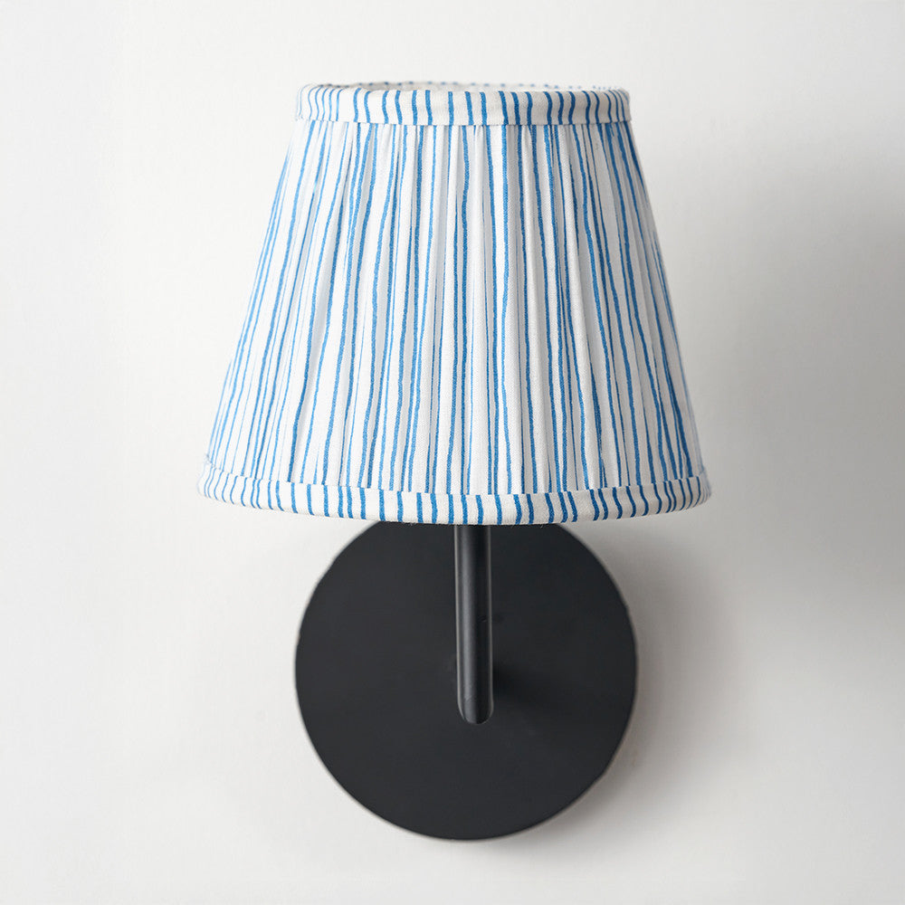 Thiago 16cm Ocean Blue Stripe Mushroom Pleat Tapered Lampshade – Coastal Charm for UK Homes