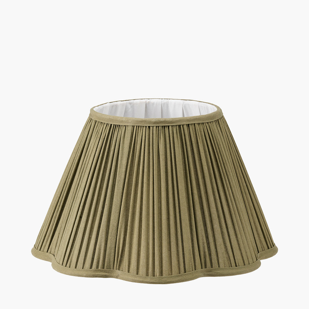 Malia 35cm Olive Green Mushroom Pleat Scalloped Tapered Lampshade – Elegant, Textured Sophistication