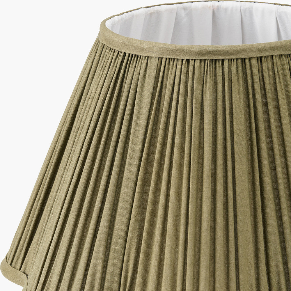 Malia 35cm Olive Green Mushroom Pleat Scalloped Tapered Lampshade – Elegant, Textured Sophistication