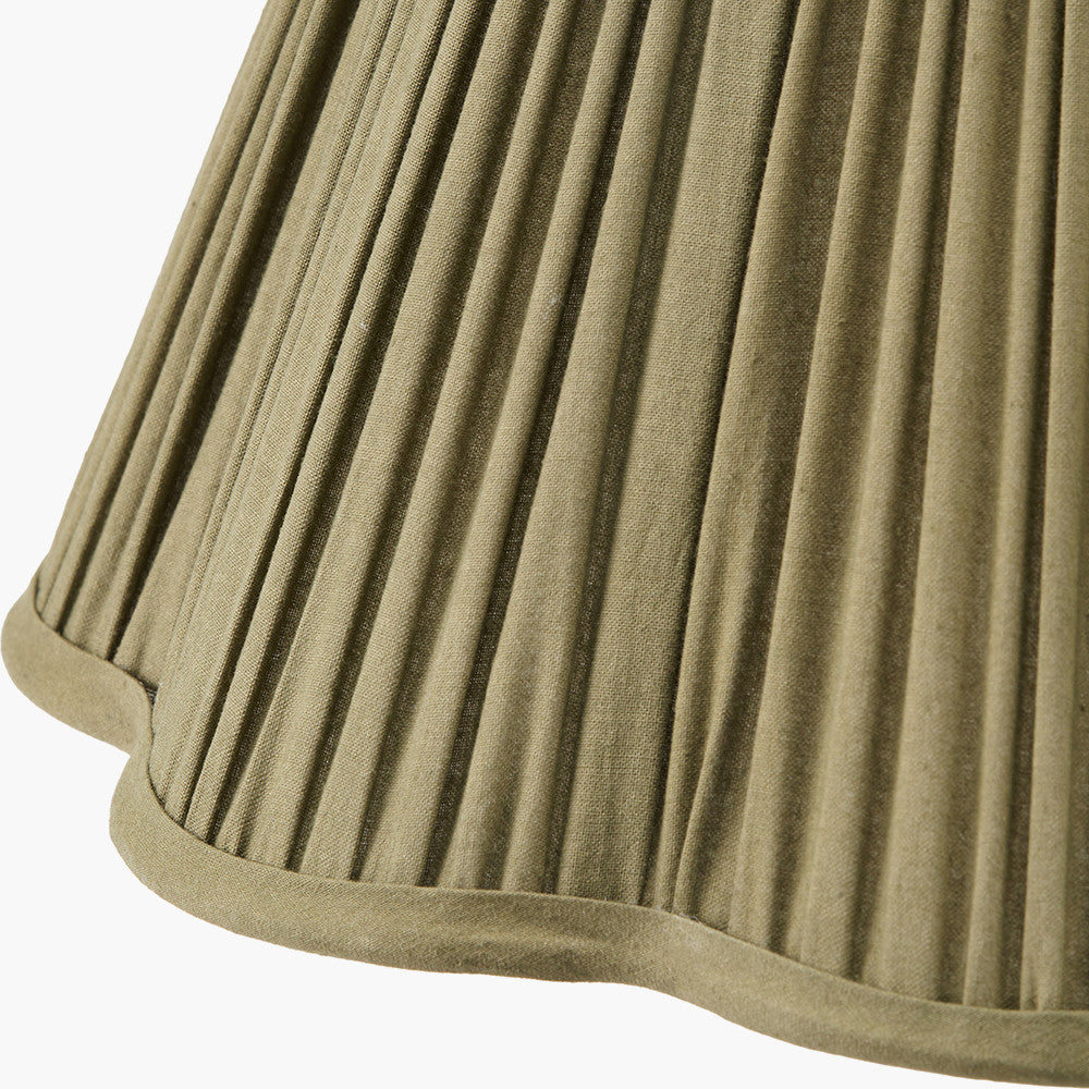 Malia 35cm Olive Green Mushroom Pleat Scalloped Tapered Lampshade – Elegant, Textured Sophistication