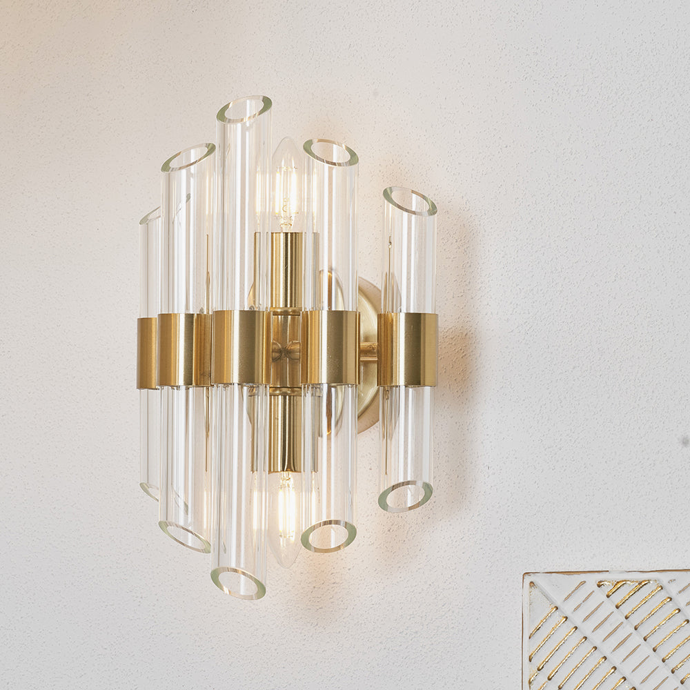 Brielle Clear Glass and Antique Brass 2 Wall Light