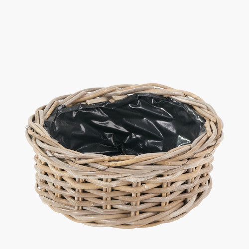 Tobs Set of 3 Grey Kubu Rattan Round Basket Planters – Indoor & Outdoor Decorative Storage