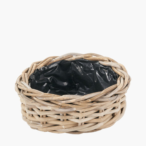 Tobs Set of 3 Grey Kubu Rattan Round Basket Planters – Indoor & Outdoor Decorative Storage