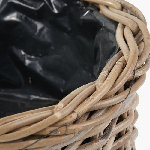 Tobs Set of 3 Grey Kubu Rattan Round Basket Planters – Indoor & Outdoor Decorative Storage