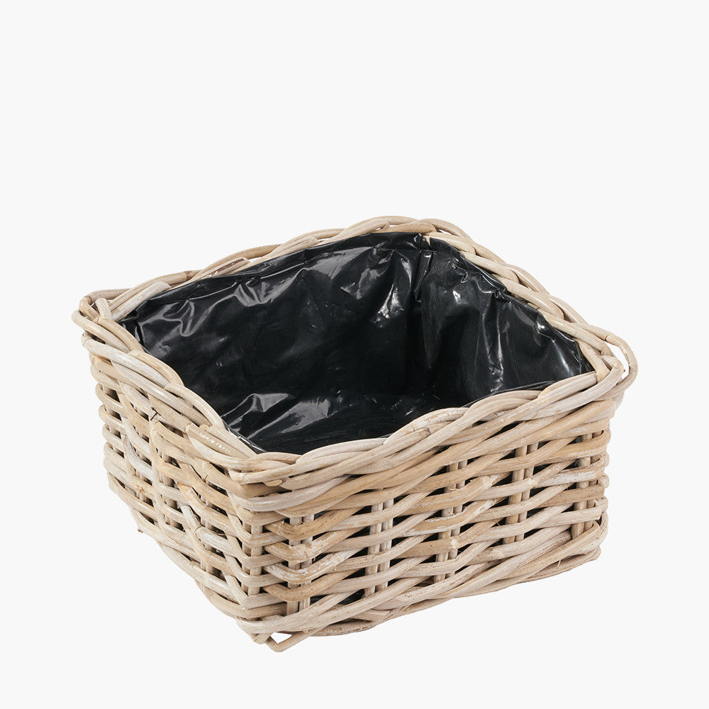 Tobs Set of 3 Indoor Outdoor Grey Kubu Rattan Square Basket Planters