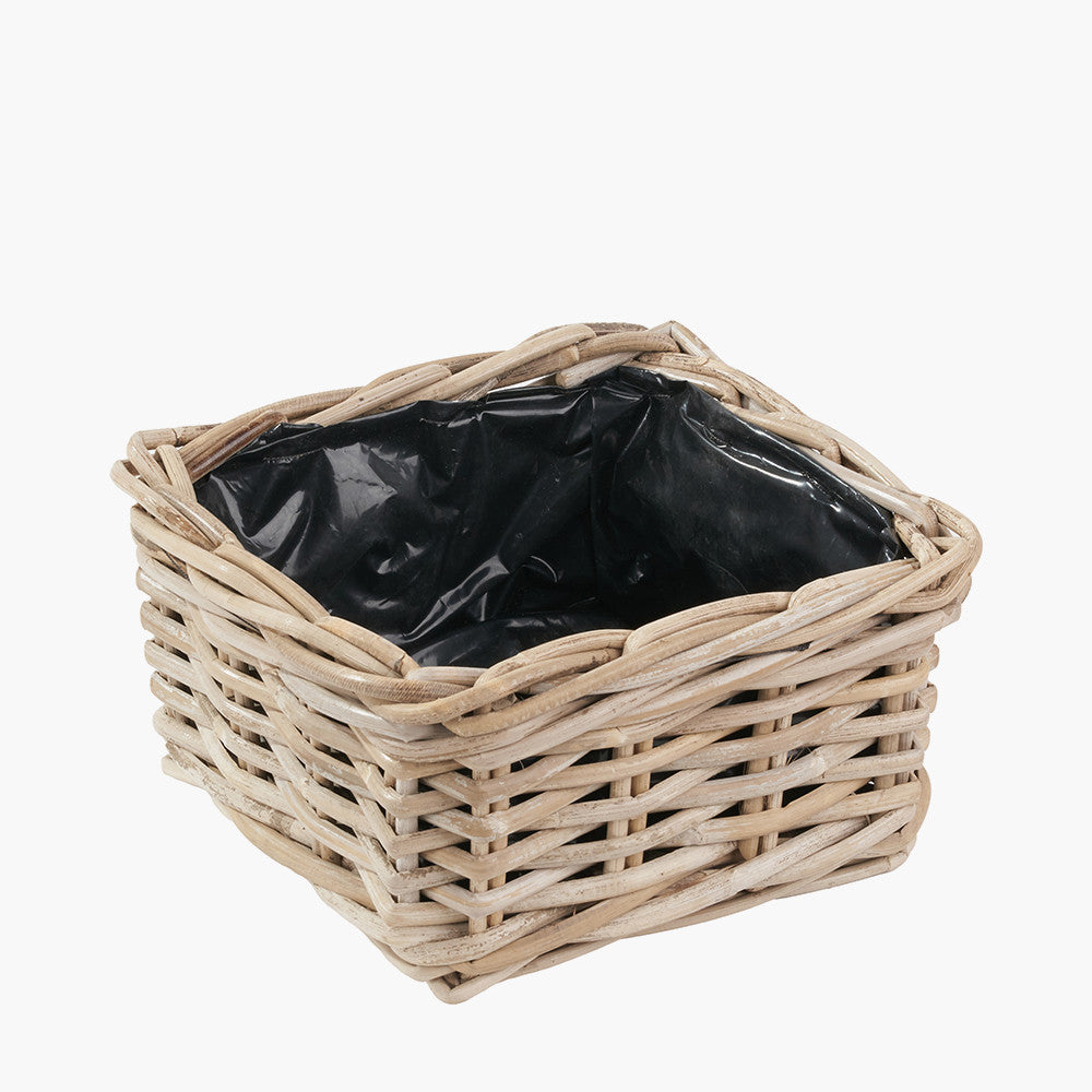 Tobs Set of 3 Indoor Outdoor Grey Kubu Rattan Square Basket Planters