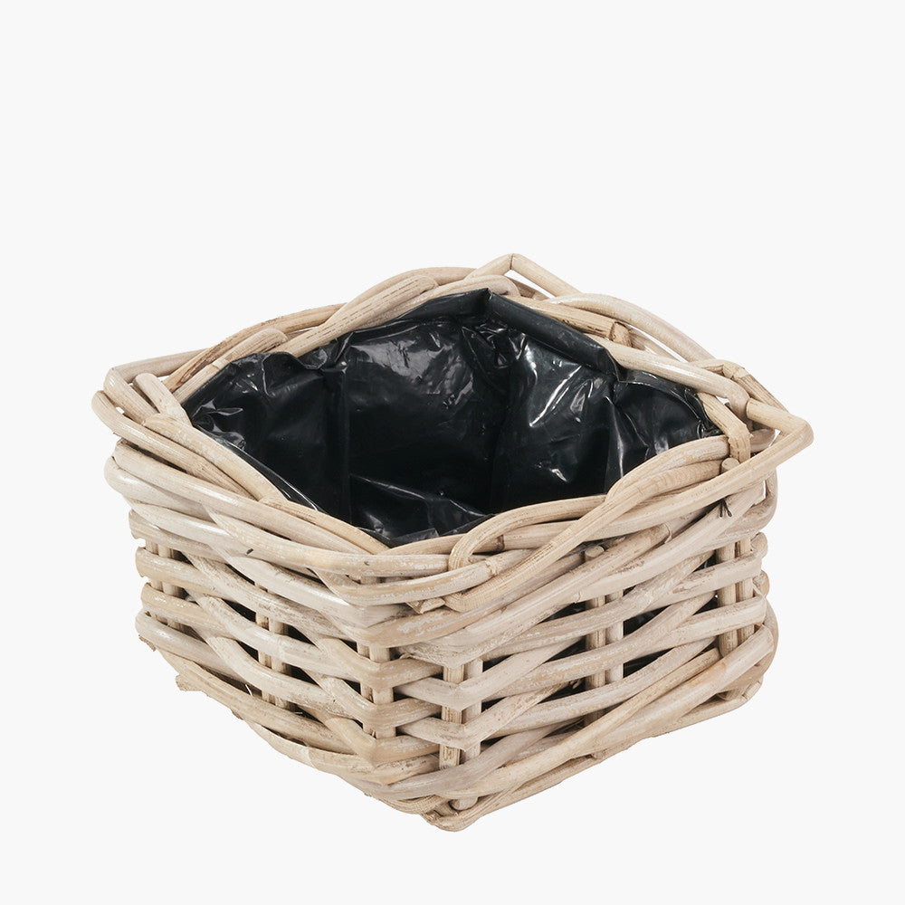 Tobs Set of 3 Indoor Outdoor Grey Kubu Rattan Square Basket Planters
