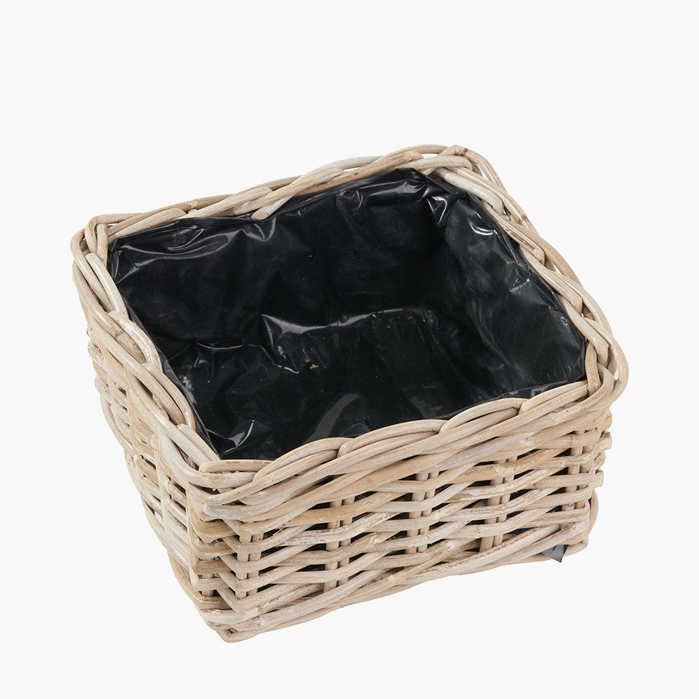 Tobs Set of 3 Indoor Outdoor Grey Kubu Rattan Square Basket Planters