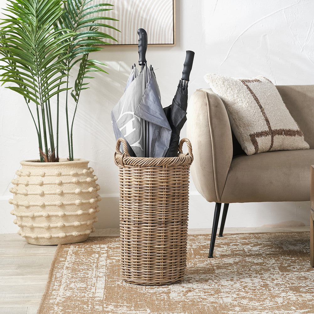 Tobs Grey Kubu Rattan Umbrella Basket – Handcrafted Rattan Hallway Storage
