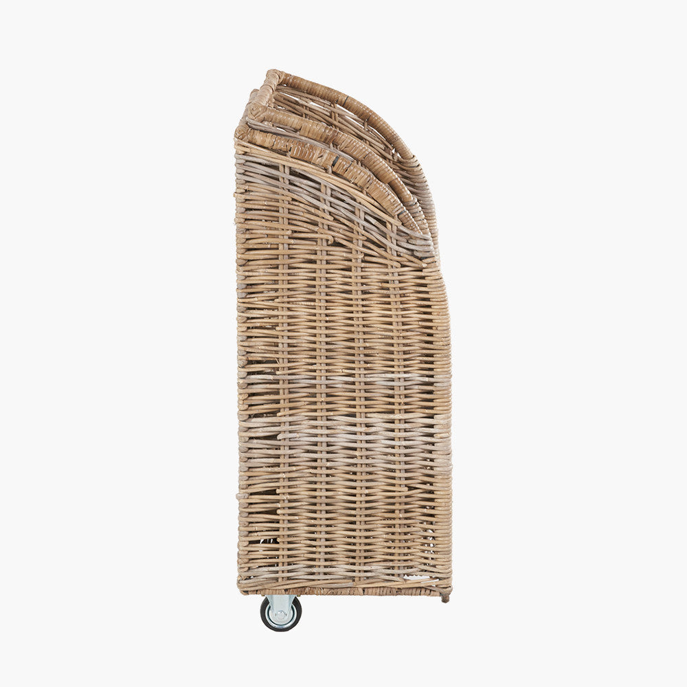 Tobs Set of 2 Grey Kubu Rattan Log Basket Trolleys – Stylish Wheeled Log Storage for Indoors or Outdoors