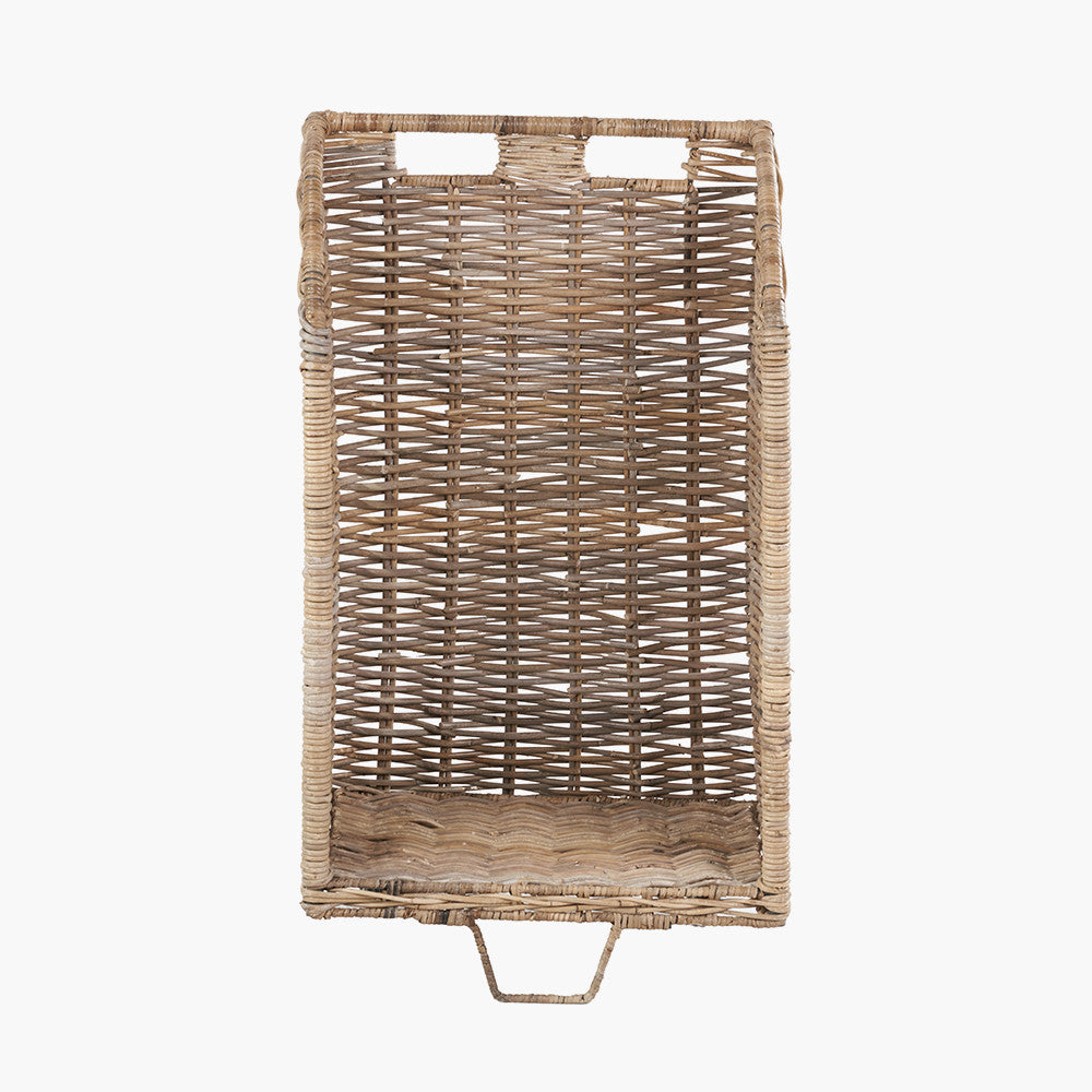 Tobs Set of 2 Grey Kubu Rattan Log Basket Trolleys – Stylish Wheeled Log Storage for Indoors or Outdoors