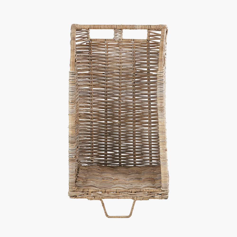 Tobs Set of 2 Grey Kubu Rattan Log Basket Trolleys – Stylish Wheeled Log Storage for Indoors or Outdoors