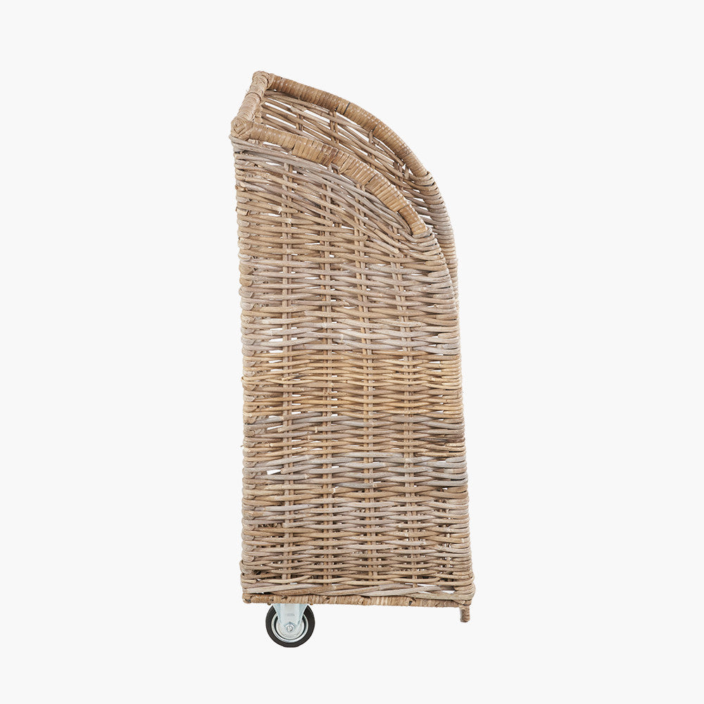 Tobs Set of 2 Grey Kubu Rattan Log Basket Trolleys – Stylish Wheeled Log Storage for Indoors or Outdoors
