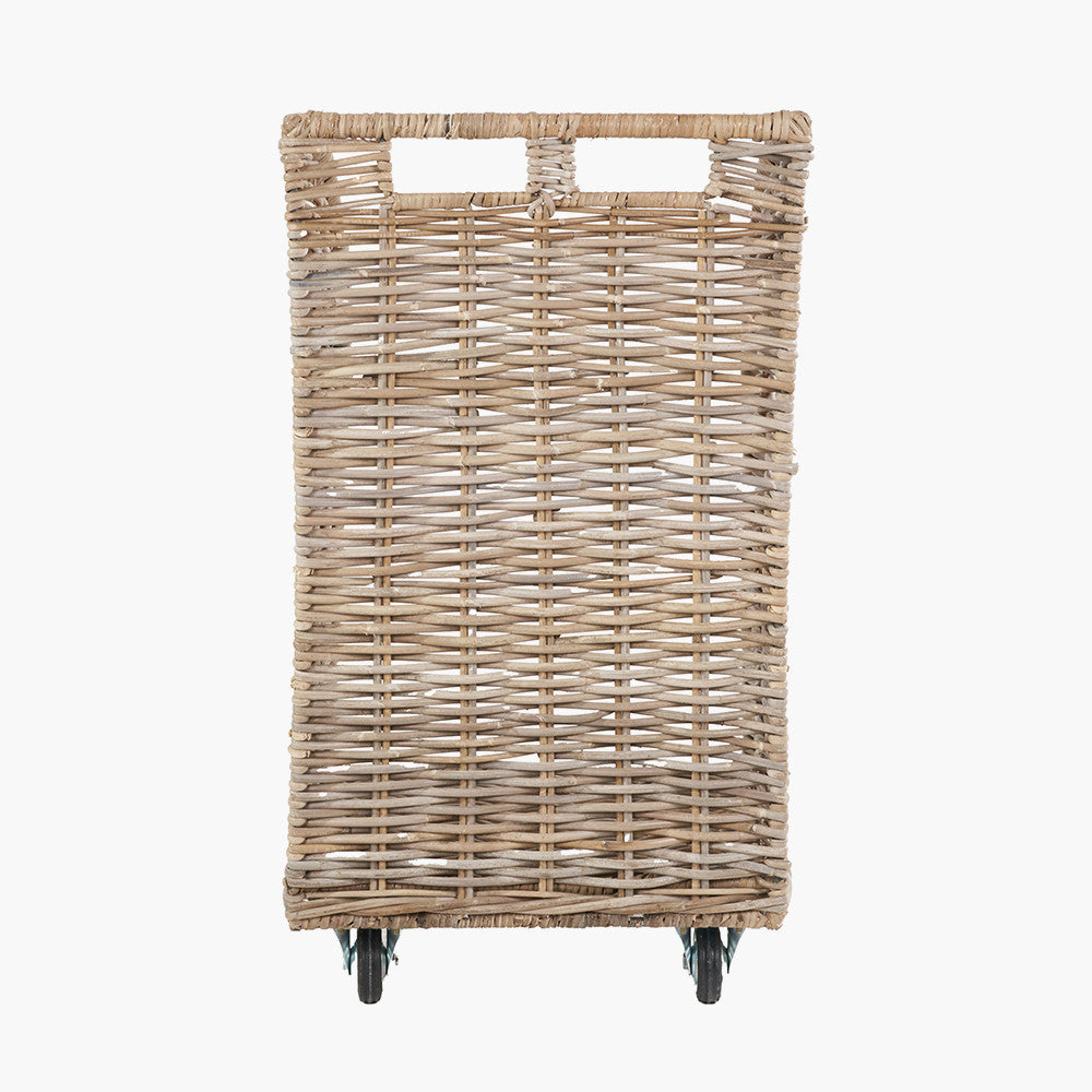 Tobs Set of 2 Grey Kubu Rattan Log Basket Trolleys – Stylish Wheeled Log Storage for Indoors or Outdoors