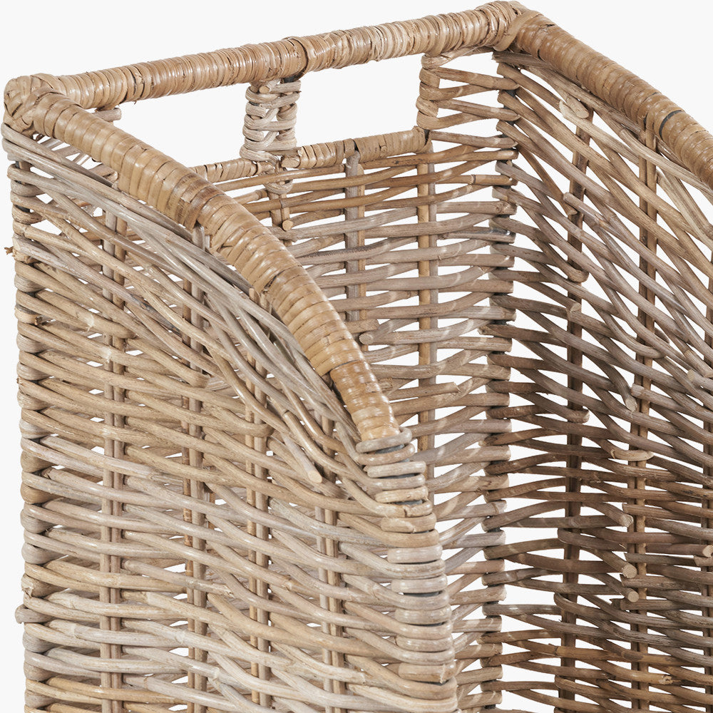 Tobs Set of 2 Grey Kubu Rattan Log Basket Trolleys – Stylish Wheeled Log Storage for Indoors or Outdoors