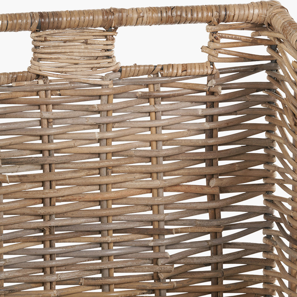 Tobs Set of 2 Grey Kubu Rattan Log Basket Trolleys – Stylish Wheeled Log Storage for Indoors or Outdoors