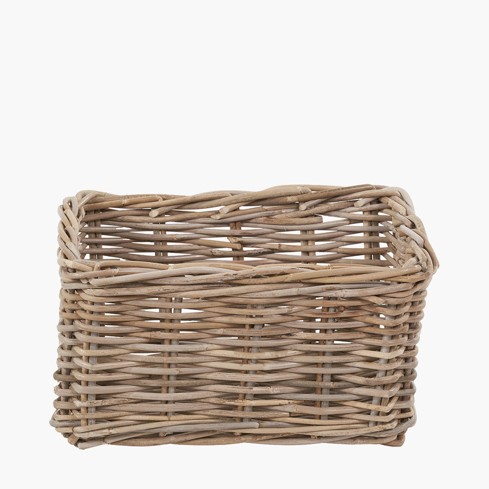 Tobs Set of 3 Grey Kubu Rattan Rectangular Storage Baskets with Inset Handles