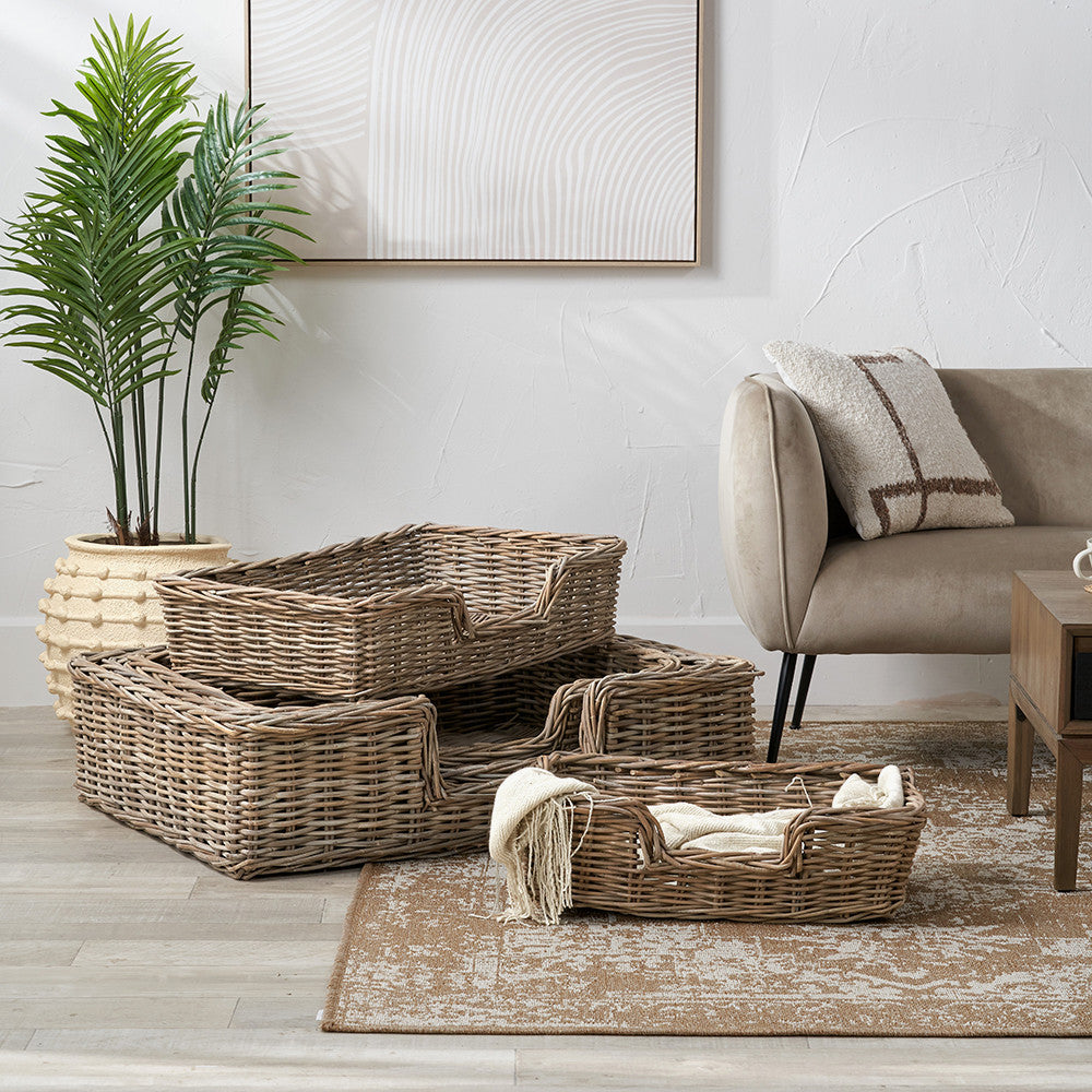 Tobs Set 5 Grey Kubu Rattan Basket Dog Beds