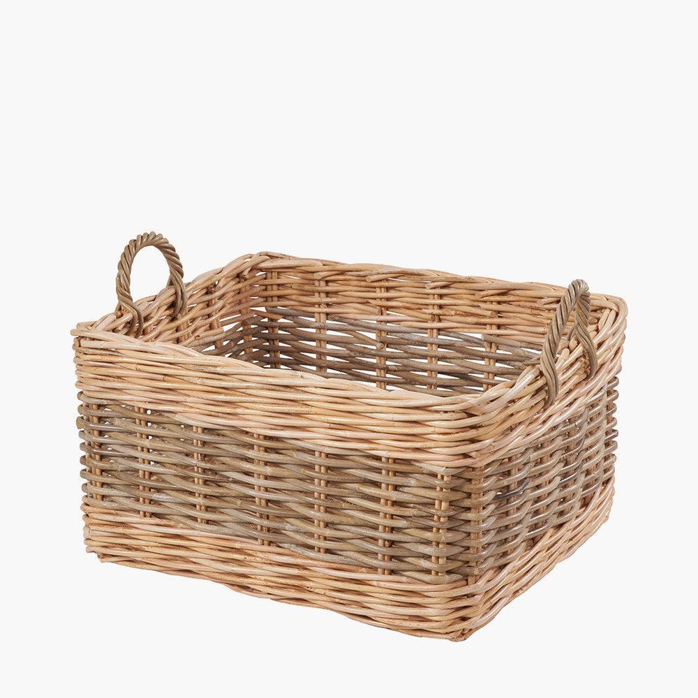 Set of 4 Grey and White Kubu Rattan Rectangular Storage Baskets – Stylish and Functional Handwoven Home Organisation
