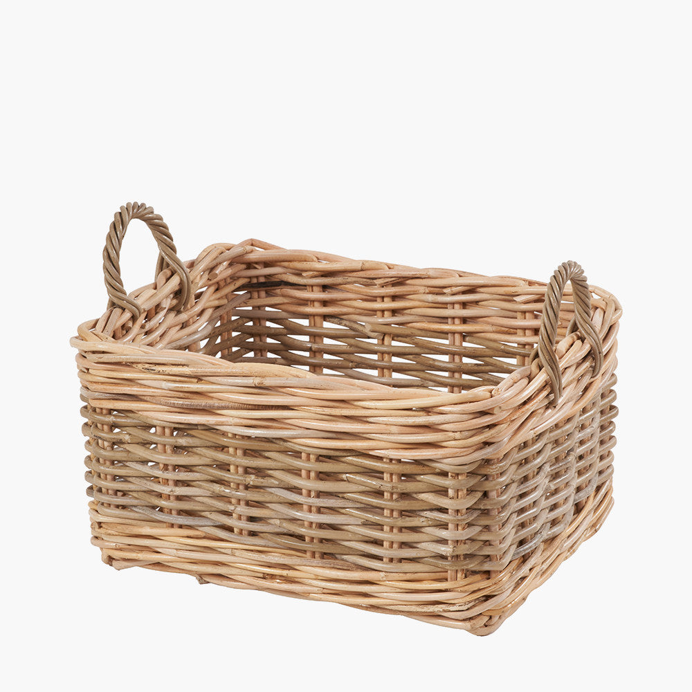 Set of 4 Grey and White Kubu Rattan Rectangular Storage Baskets – Stylish and Functional Handwoven Home Organisation