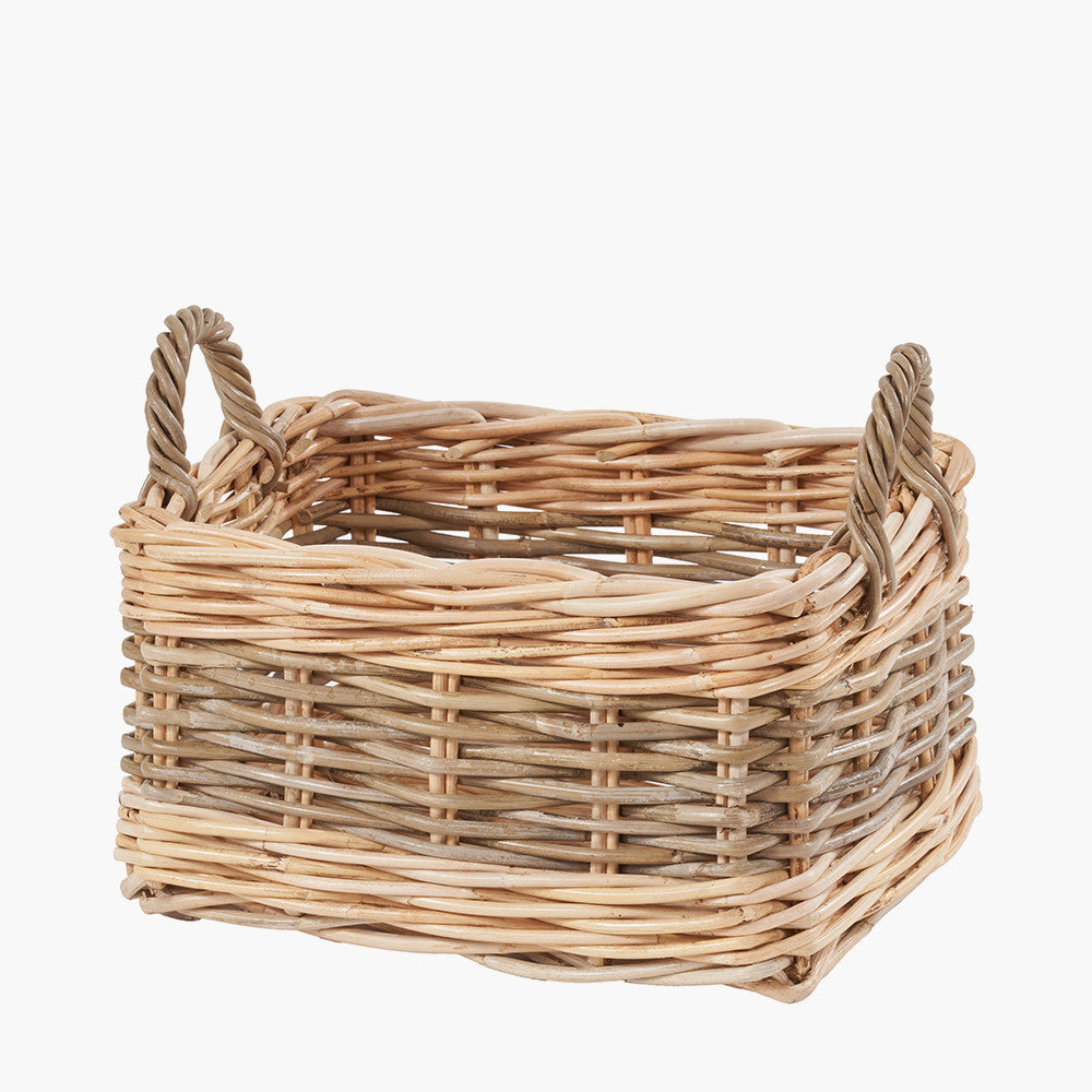 Set of 4 Grey and White Kubu Rattan Rectangular Storage Baskets – Stylish and Functional Handwoven Home Organisation