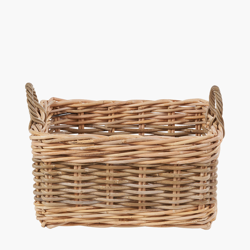 Set of 4 Grey and White Kubu Rattan Rectangular Storage Baskets – Stylish and Functional Handwoven Home Organisation