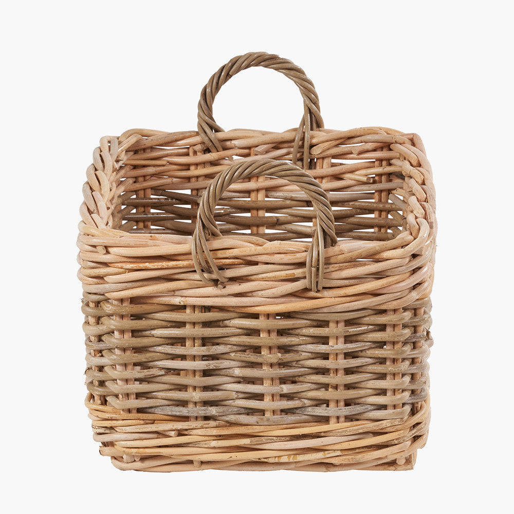 Set of 4 Grey and White Kubu Rattan Rectangular Storage Baskets – Stylish and Functional Handwoven Home Organisation